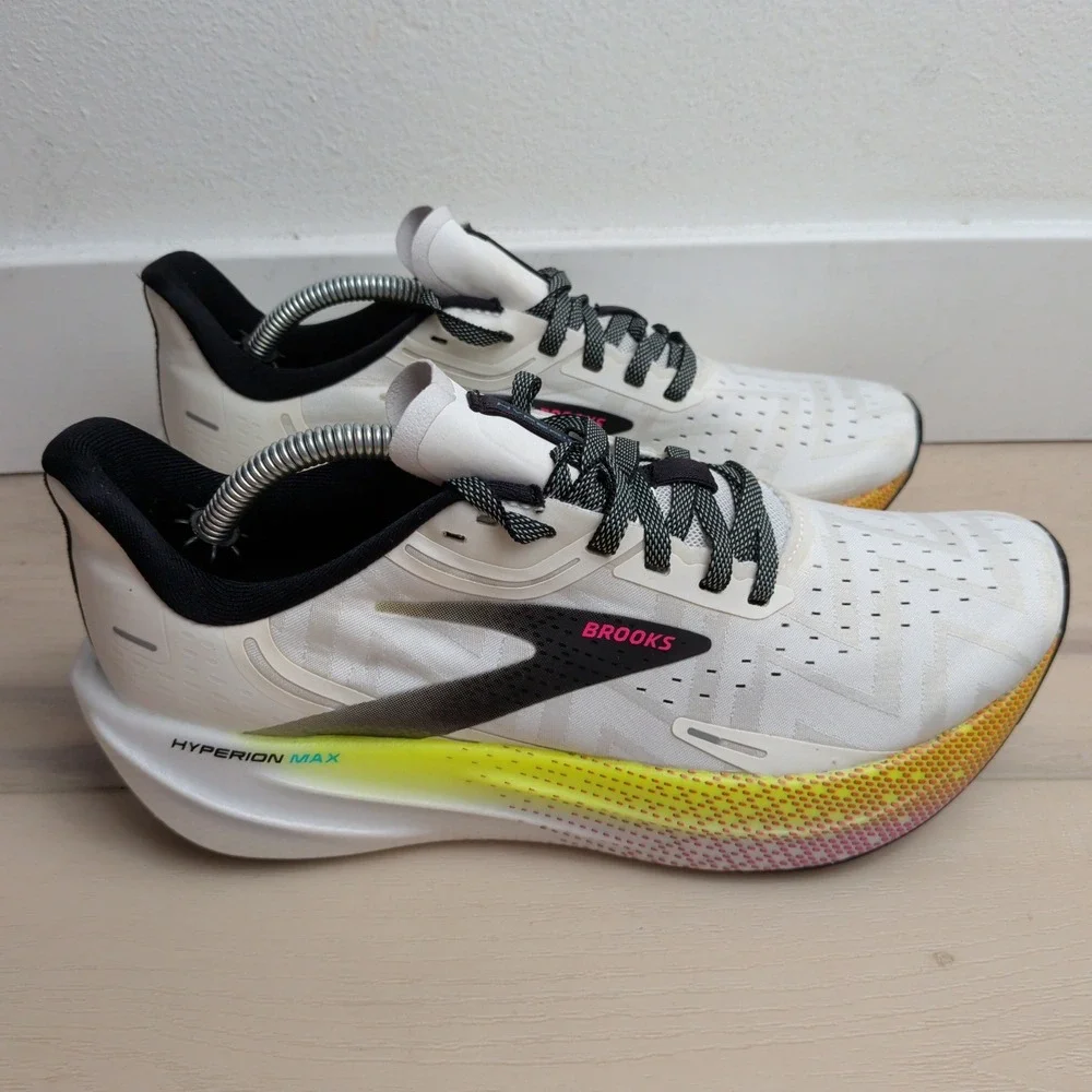 Brooks Hyperion Max Women 8 Running Shoes White Pink Yellow Sneakers 1203771B195